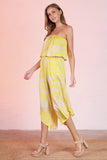 Yellow Ocean Wave Print Slanted Strapless Jumpsuit