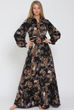 Black Multi Sleeve Band Shirt Collar Maxi Dress