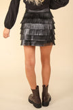 Black Vegan Leather Fringe Skirt