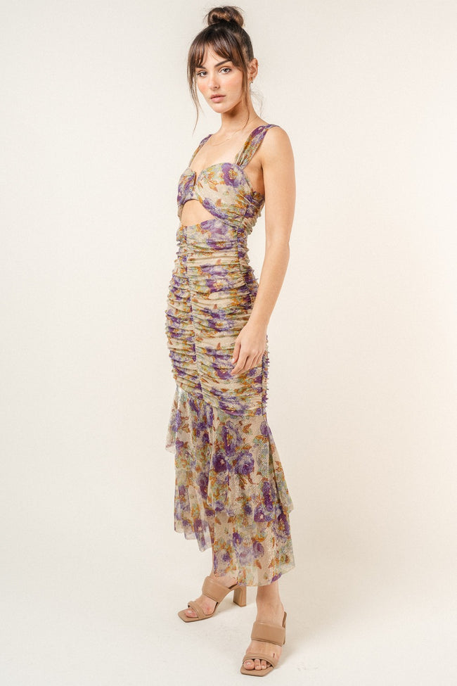 Metallic Cutout Mid Drift Maxi Dress