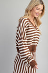 Brown Soft Embrace V-Neck Stripe Knit Top