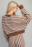 Brown Soft Embrace V-Neck Stripe Knit Top