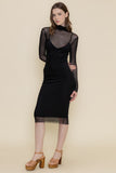 Black Mesh Bodycon Long Sleeve Midi Dress