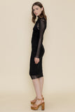Black Mesh Bodycon Long Sleeve Midi Dress