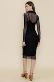 Black Mesh Bodycon Long Sleeve Midi Dress