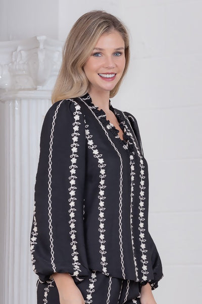 Black Floral Embroidered Blouse