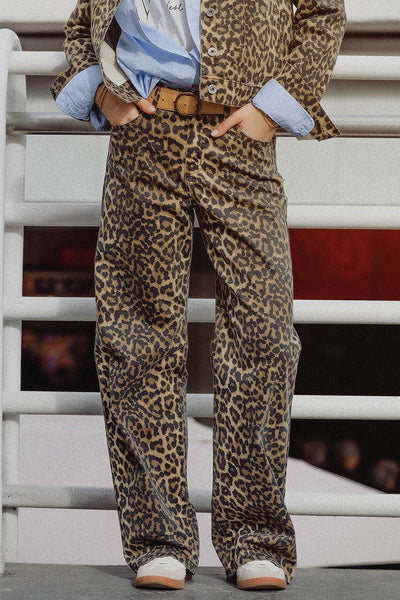 Leopard Print Wide Leg Jeans