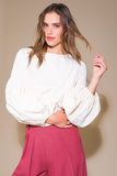 Ivory Woven Top With Lantern Sleeve