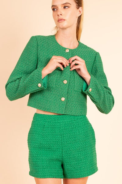 Emerald Tweed Cropped Jacket