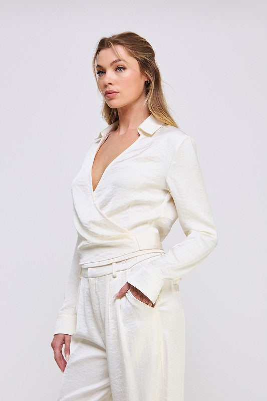 Satin Cream Tie Wrap Shirt