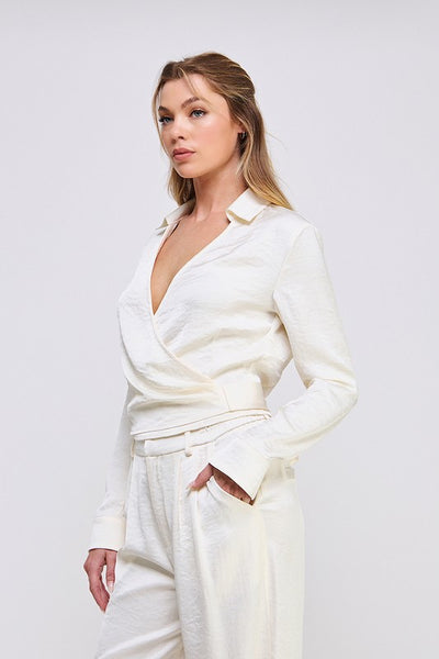 Satin Cream Tie Wrap Shirt