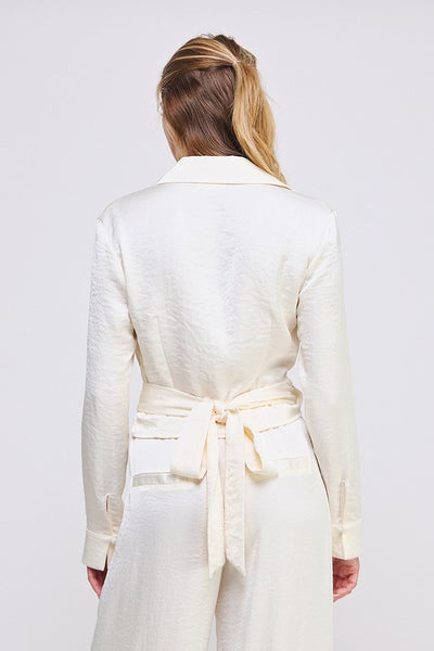Satin Cream Tie Wrap Shirt