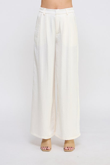 White Faux Leather Wide Leg Pants
