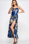Navy Floral Print Open Back Dress