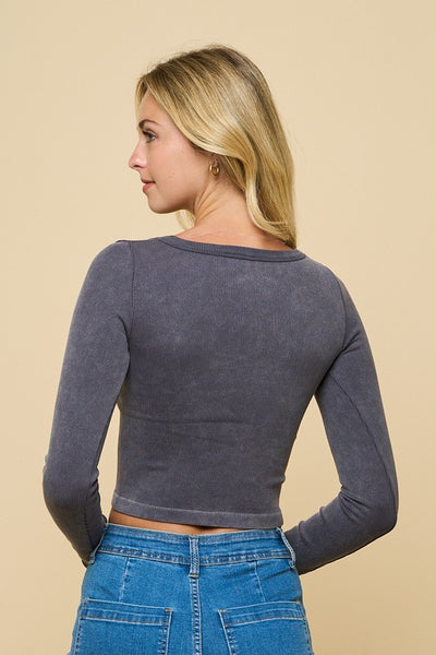 Black Square Neck Long Sleeve Top