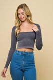 Black Square Neck Long Sleeve Top