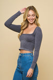 Black Square Neck Long Sleeve Top