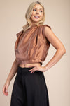 Mocha Mock Neck Back Zipper Top