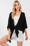 Black Tie Front Short Kimono Cardigan