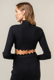 Black Scalloped Long Sleeve and Midi Skirt Set