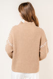 Tan Baseball Stitch Mock Neck Sweater