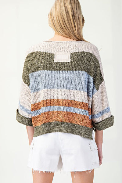 Fern Striped Notched Collar Sweater