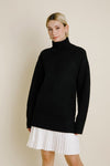Black Pleated Hem Turtleneck Dress