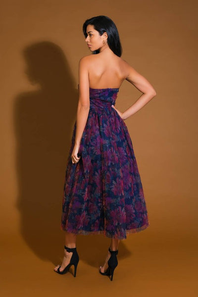 Organza Print Twisted Sweetheart Midi Dress