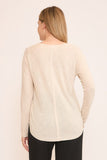 Natural V-Neck Split Center Top With Raw Edge Detail