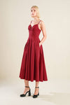 Crimson Sweetheart Neckline Midi Dress