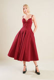 Crimson Sweetheart Neckline Midi Dress