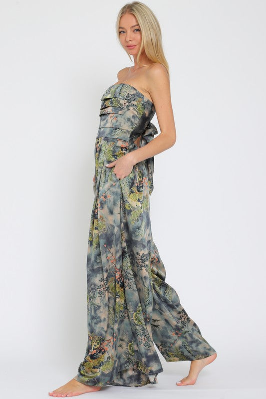 Navy Multi Print Tube Tie Jumpsuit