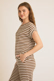 Brown Striped Short Sleeve Pant Set