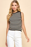 Black Striped Knit Sleeveless Sweater