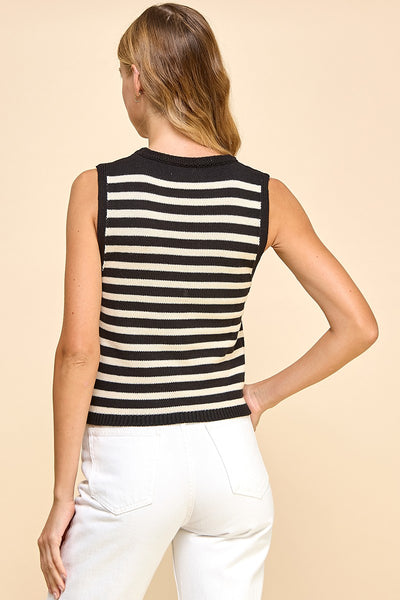 Black Striped Knit Sleeveless Sweater