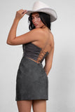 Black Embroidered Western Mini Dress