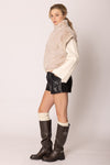 Beige Faux Fur Ribbed Sleeveless Vest