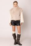 Beige Faux Fur Ribbed Sleeveless Vest