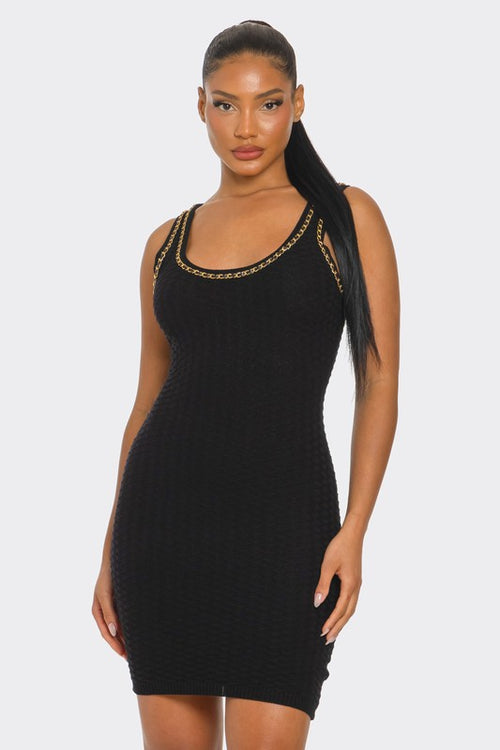 Black Knit Chain Collar Dress