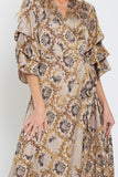 Golden 3/4 Sleeve Wrap Maxi Dress