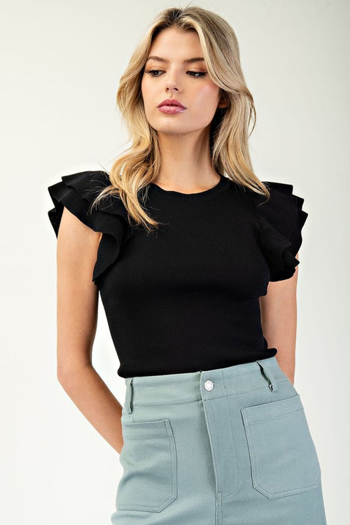 Black Ruffle Sleeveless Top