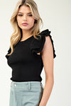 Black Ruffle Sleeveless Top