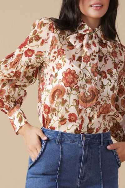 Floral Printed Blouse with Bow Detail