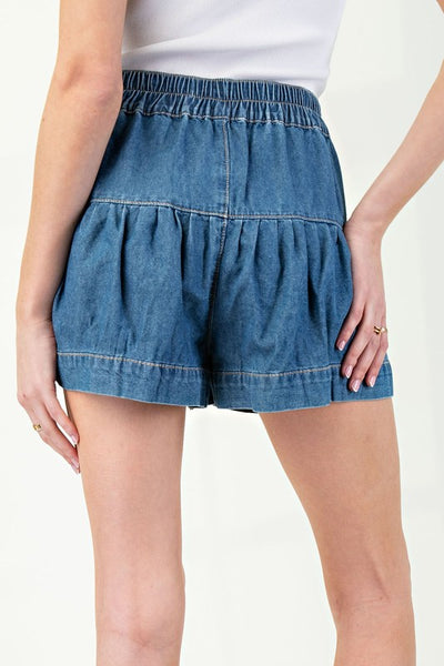 Mineral Washed Pleated Button Shorts