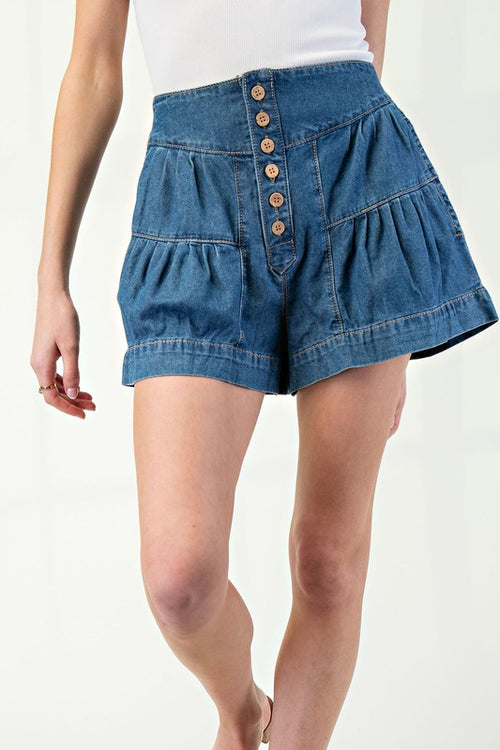 Mineral Washed Pleated Button Shorts
