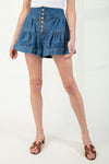 Mineral Washed Pleated Button Shorts