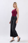 Black Super High Rise Cuffed Wide Leg Jeans
