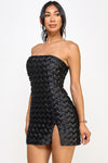 Black Square Print Tube Mini Dress