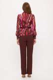 Fuchsia Animal Print Long Sleeve Tie Blouse
