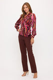 Fuchsia Animal Print Long Sleeve Tie Blouse